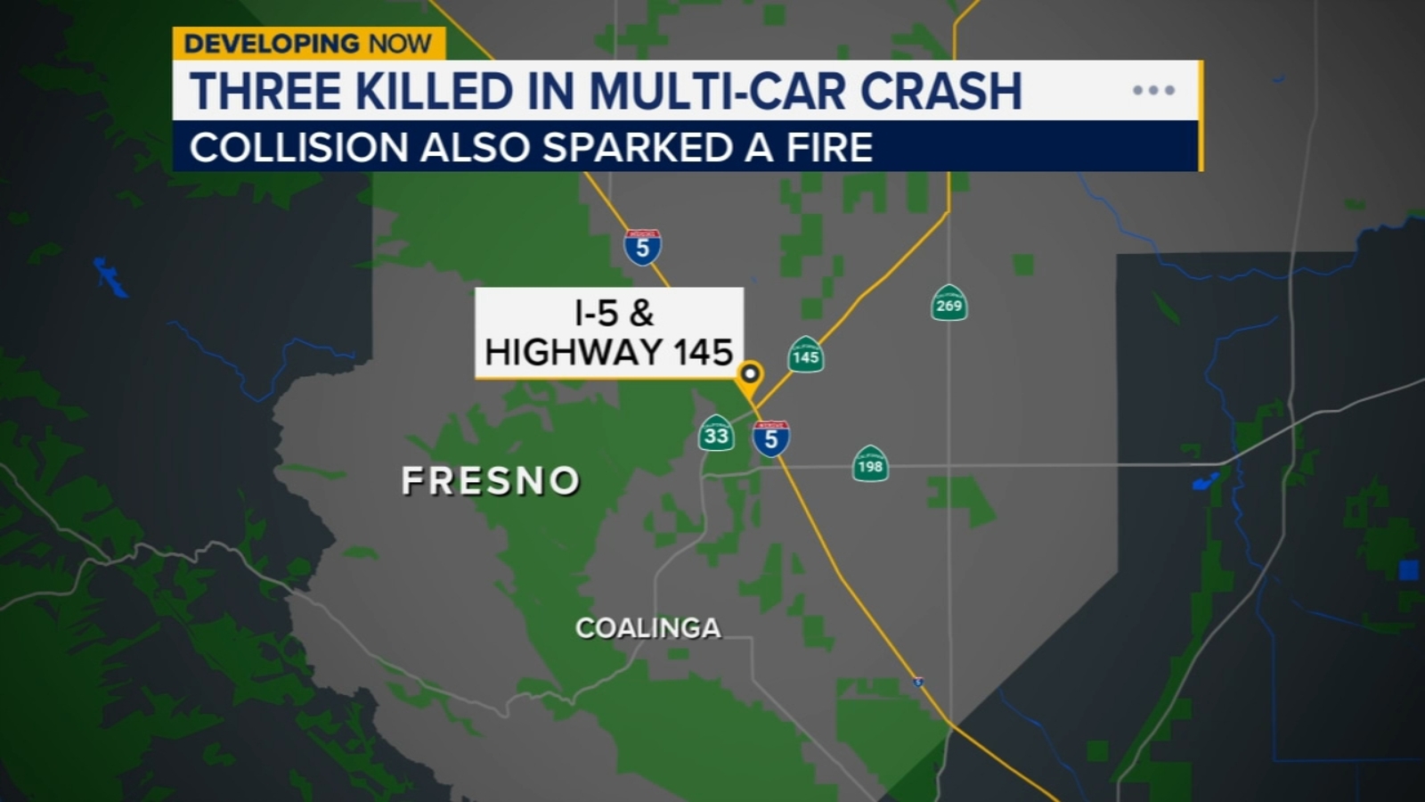 Wrong-way driver kills 3 people, sparks wildfire along I-5 near Coalinga