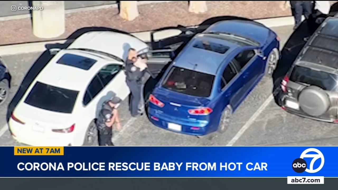 Corona police break window to rescue baby in hot car, video shows