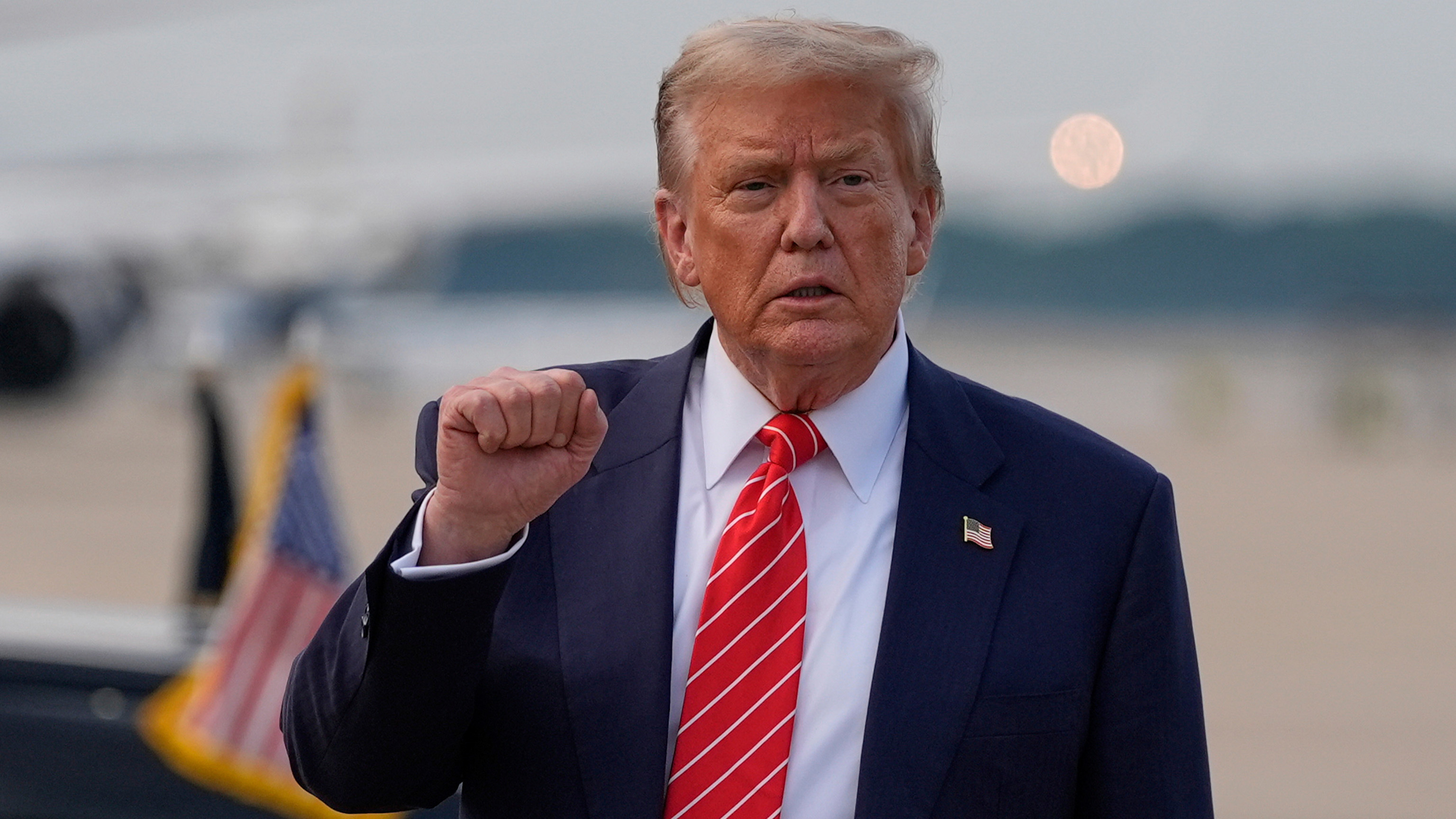 President Donald Trump gestures after arriving on Air Force One, Wednesday, June 25, 2025, at Joint Base Andrews, Md.