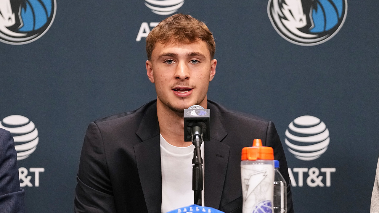 Mavericks' Cooper Flagg, the No. 1 overall pick in the NBA draft, speaks during press conference at the team's practice facility, Friday, June 27, 2025, in Dallas.