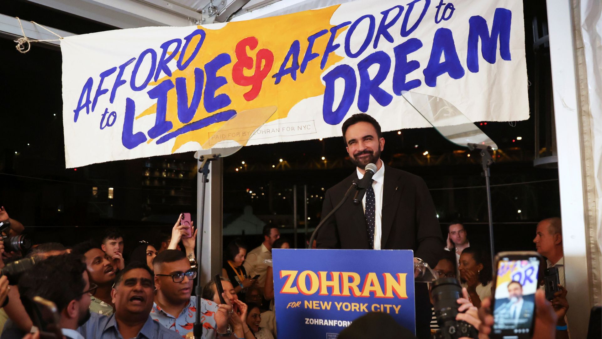 Democratic mayoral candidate Zohran Mamdani speaks at his primary election party, Wednesday, June 25, 2025, in New York.