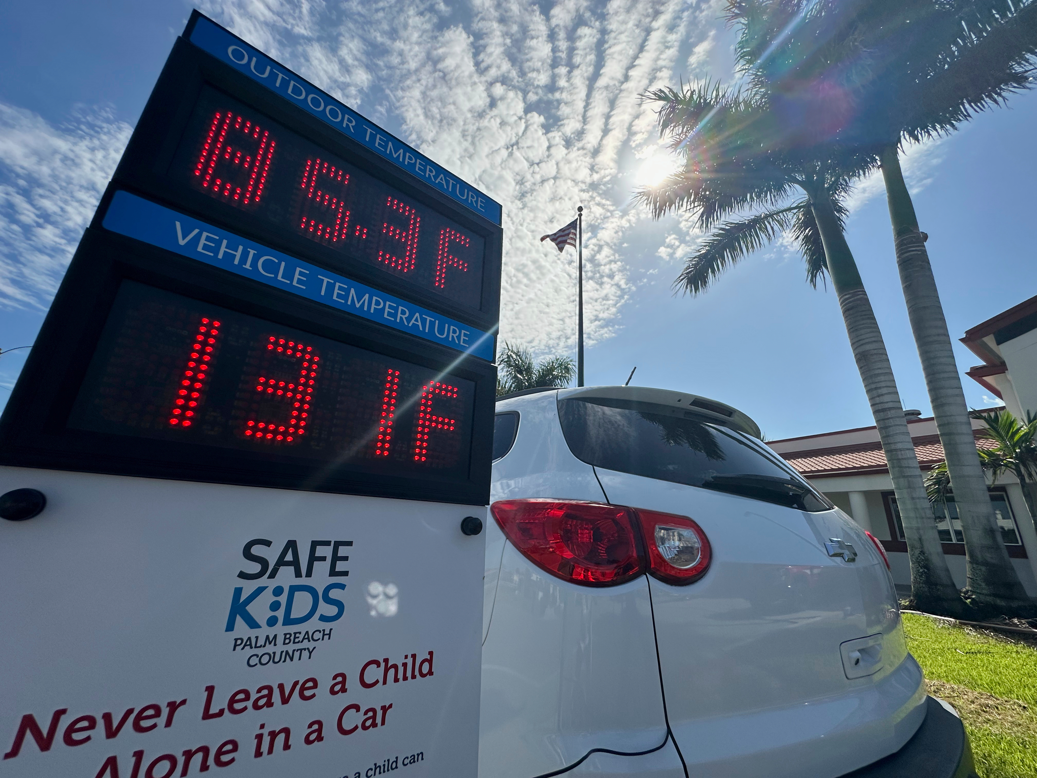 Outside temperature is displayed in comparison to the inside temperature of a vehicle on Thursday June 26, 2025 in Belle Glade, FL.