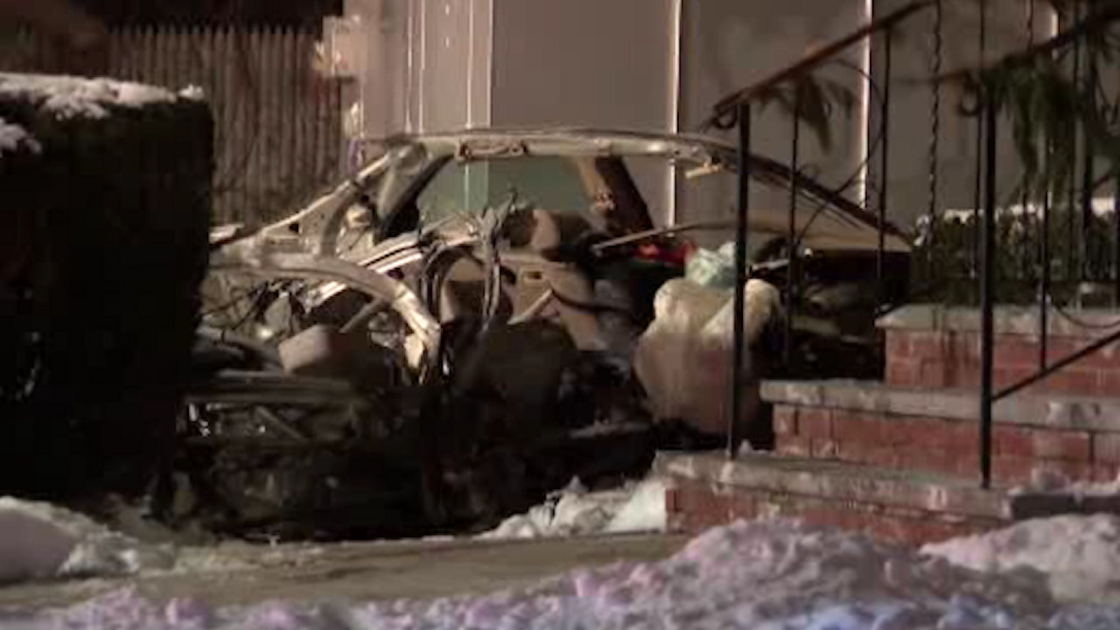 Nonpassenger train hits car on tracks in Brentwood, Long Island, 1