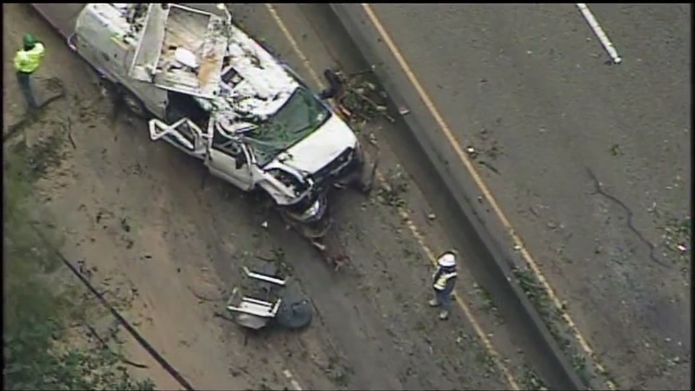 ABC7 News van wrecked by mudslide on Hwy 17 near Scotts Valley