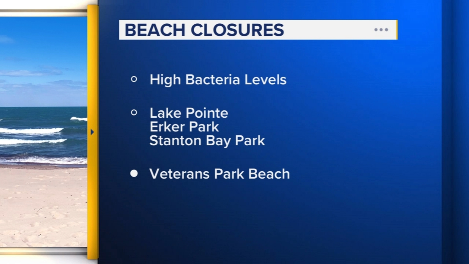 4 suburban beaches closed due to high levels of unsafe bacteria, IDPH says