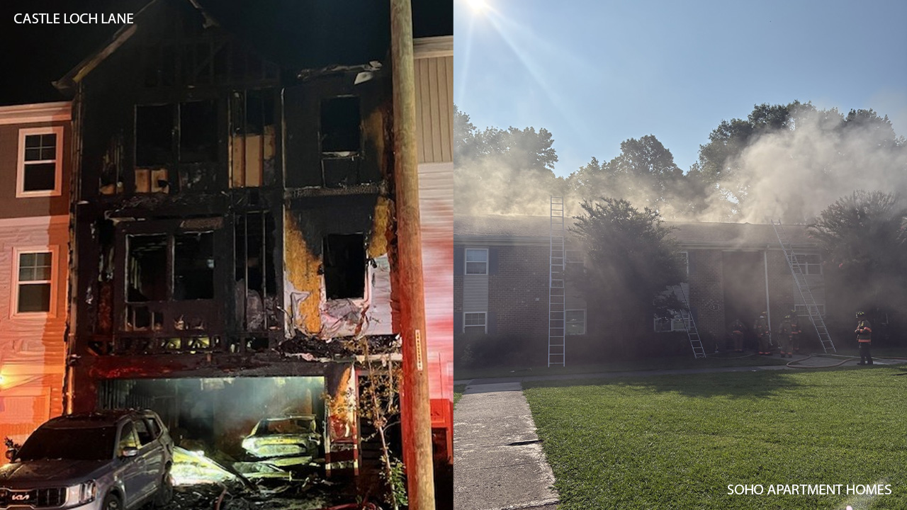 There were two separate fires in Durham -- one at Soho Apartment Homes and another at a townhome on Castle Loch Lane.