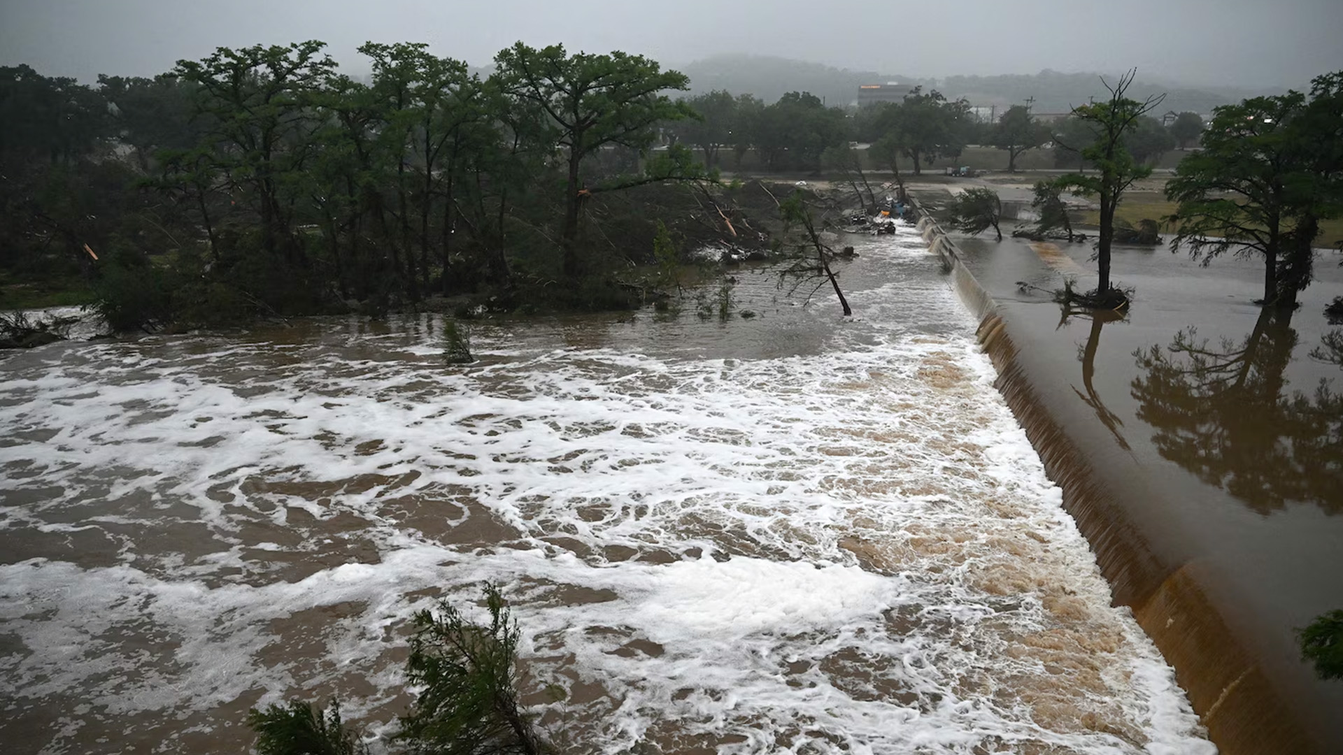 A photo shows flooding caused by a flash flood at the Guadalupe River in Kerrville, Texas, on July 5, 2025.