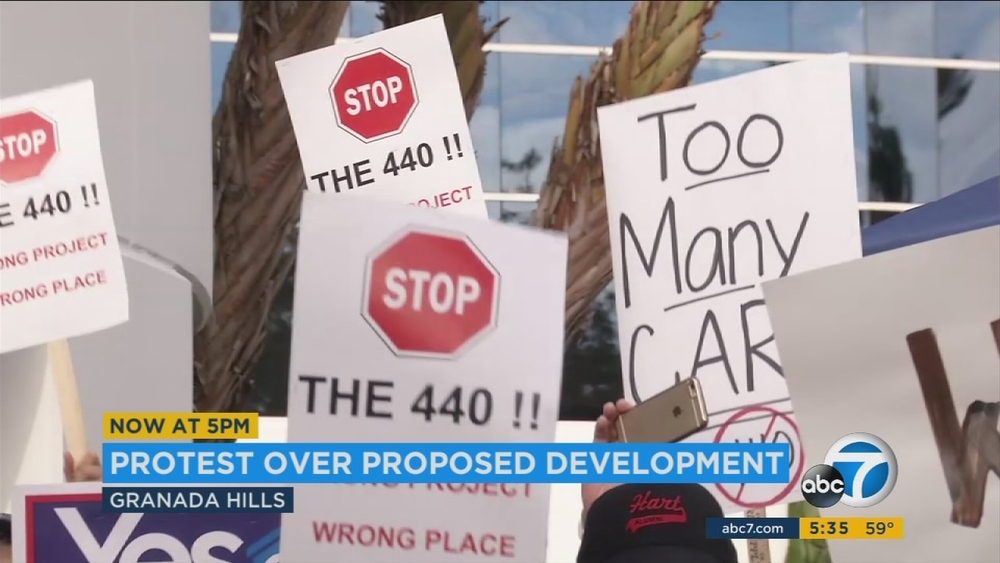 Granada Hills residents protest proposed mixed-use apartments