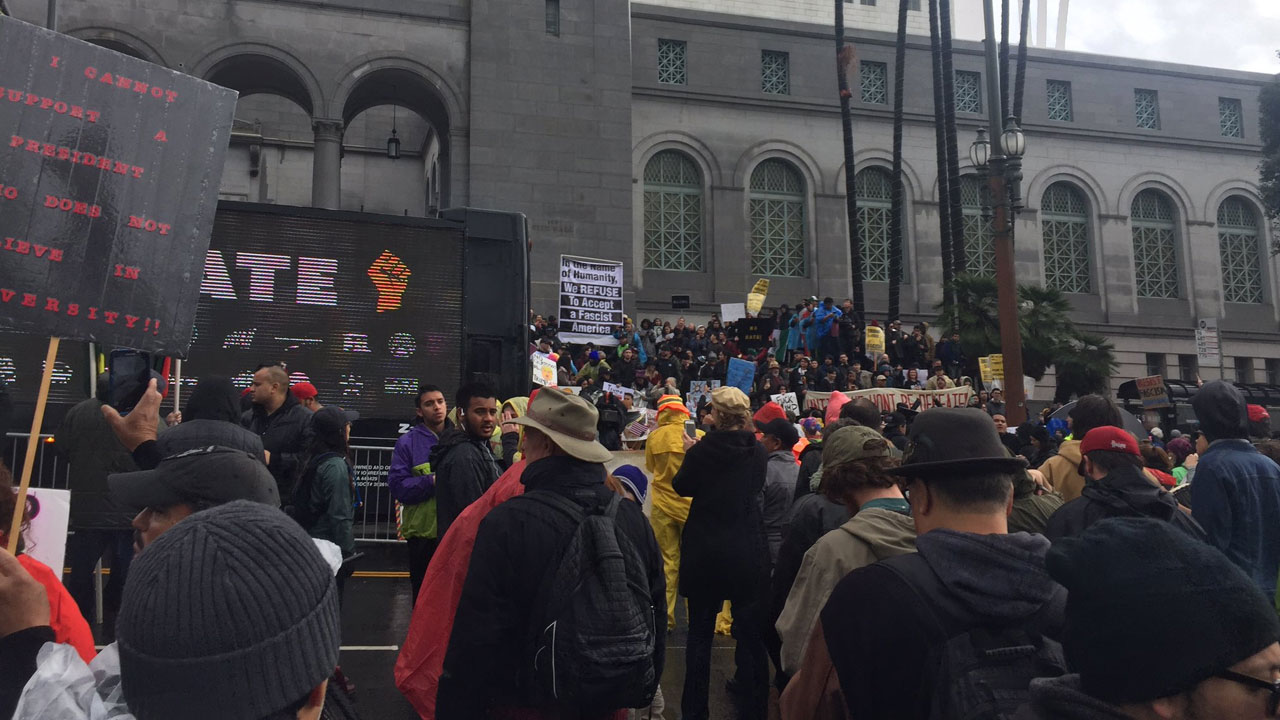 Protesters in LA demonstrate against Trump