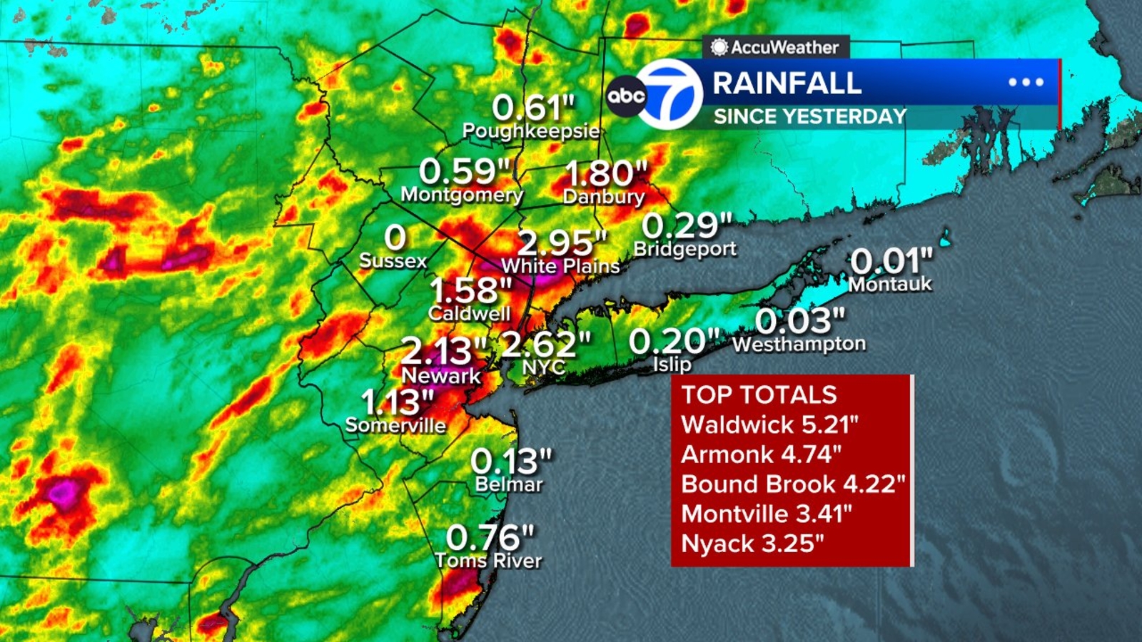 How much rain fell during Monday night's storms?