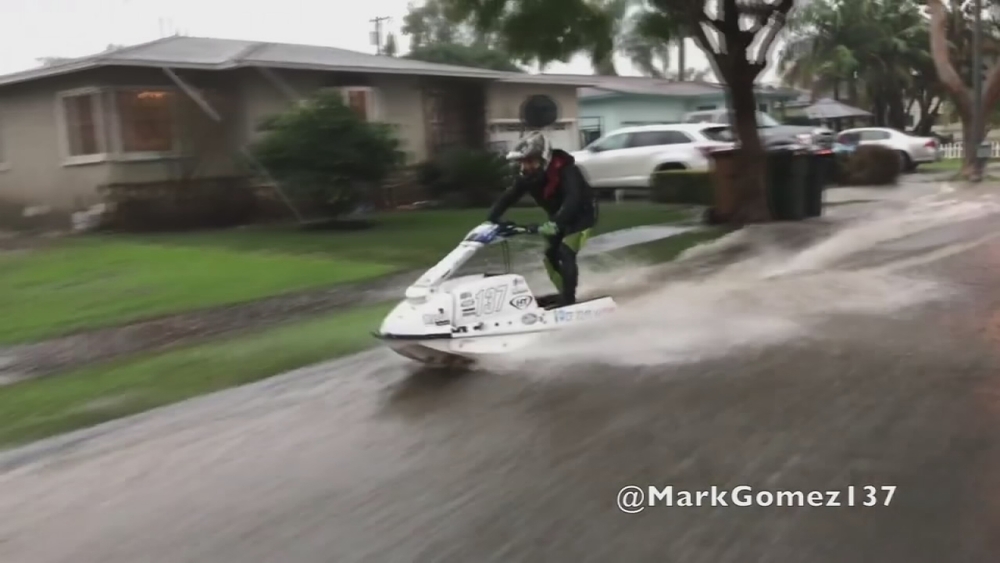 Man rides Jet Ski through Fullerton