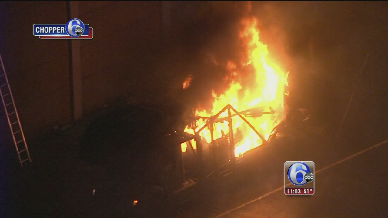 Truck carrying cars catches fire on NJ Turnpike