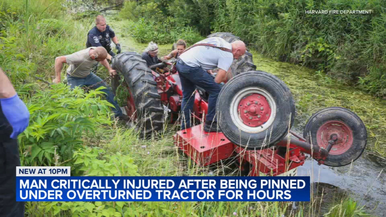 Elderly man trapped for hours under overturned tractor in McHenry Co.