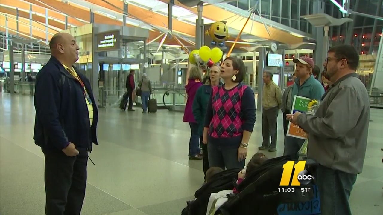 A refugee welcome party at RDU