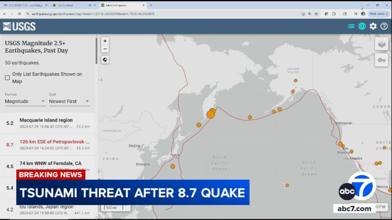 Tsunami watch issued for West Coast after 8.7 quake near Russia
