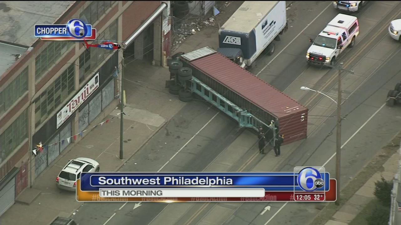 Overturned tractor trailer in SW Phila.