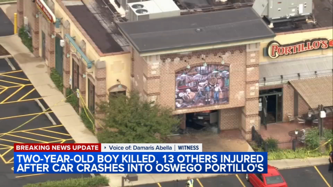 Toddler killed, 13 injured after car crashes into suburban Portillo's