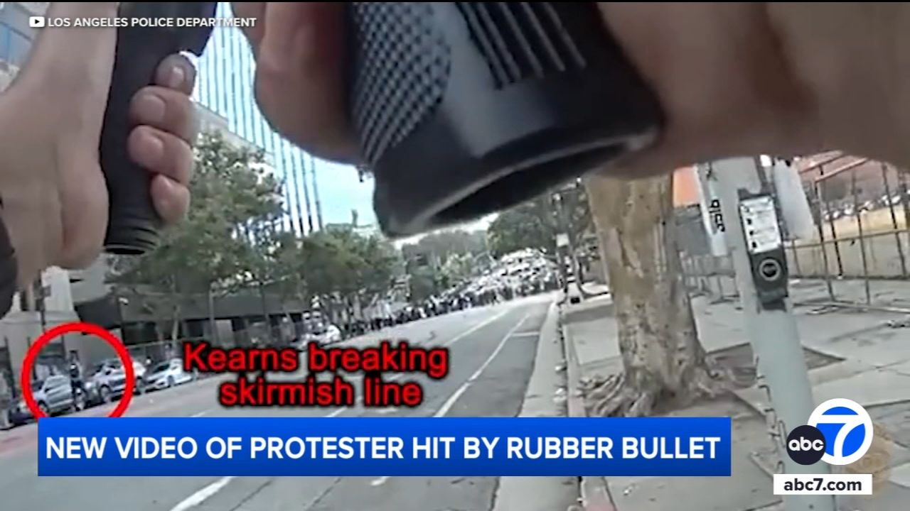 Video shows protester struck by projectile fired by LAPD officer