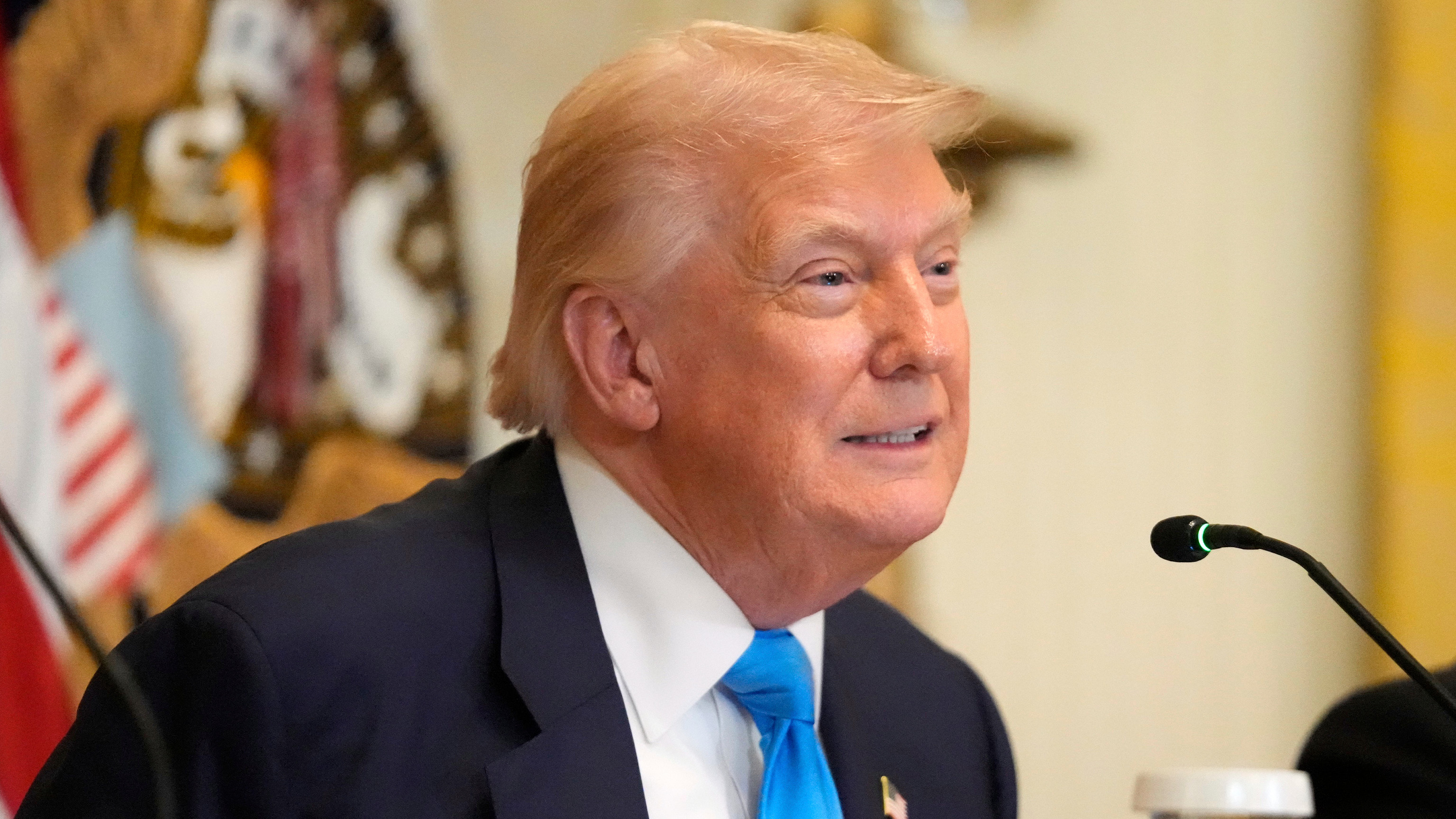 President Donald Trump speaks at an event to promote his proposal to improve Americans' access to their medical records in the East Room of the White House, Wednesday, July 30, 2025, in Washington.