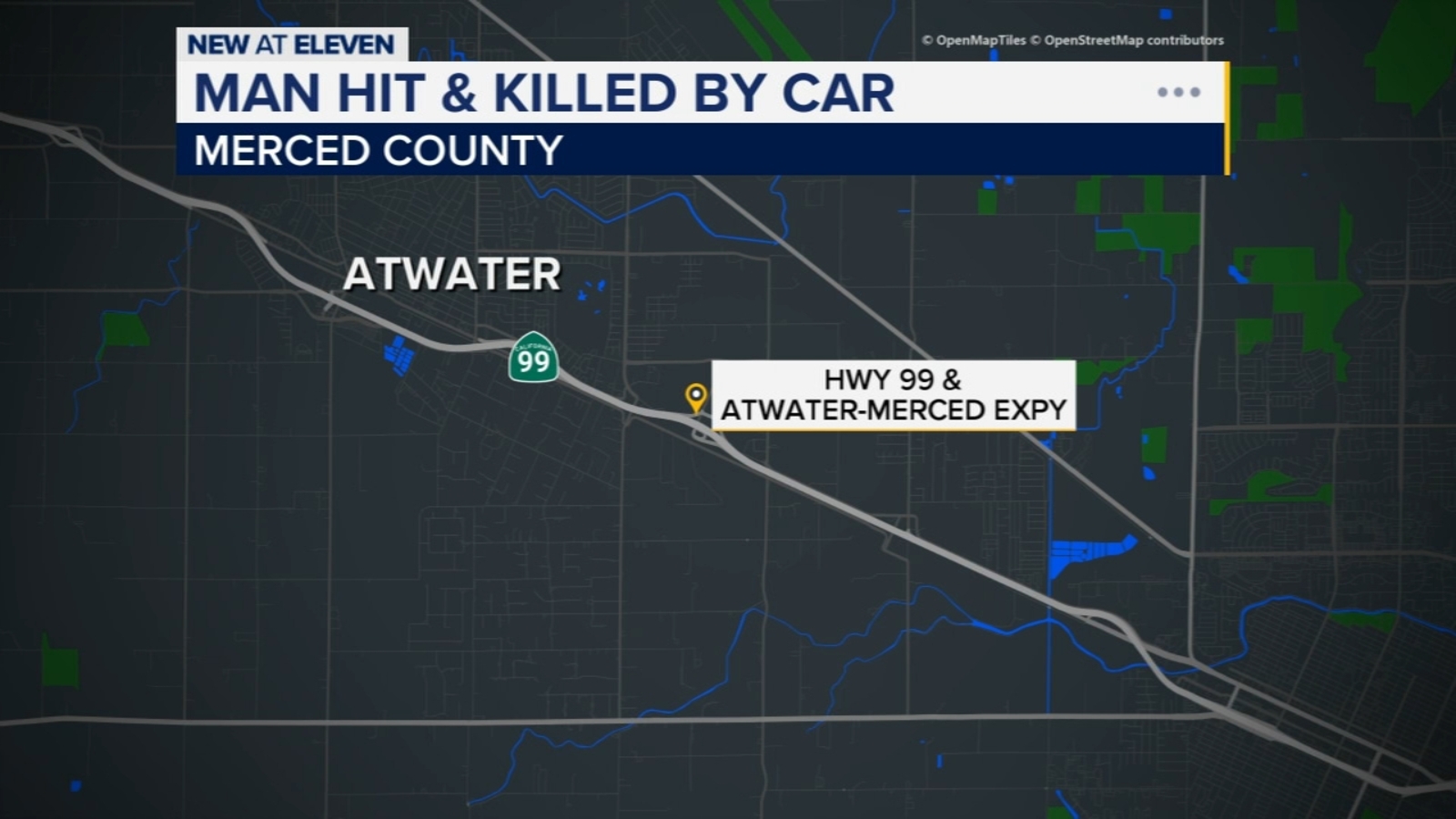 Man attempting to cross Highway 99 in Merced struck and killed, CHP says