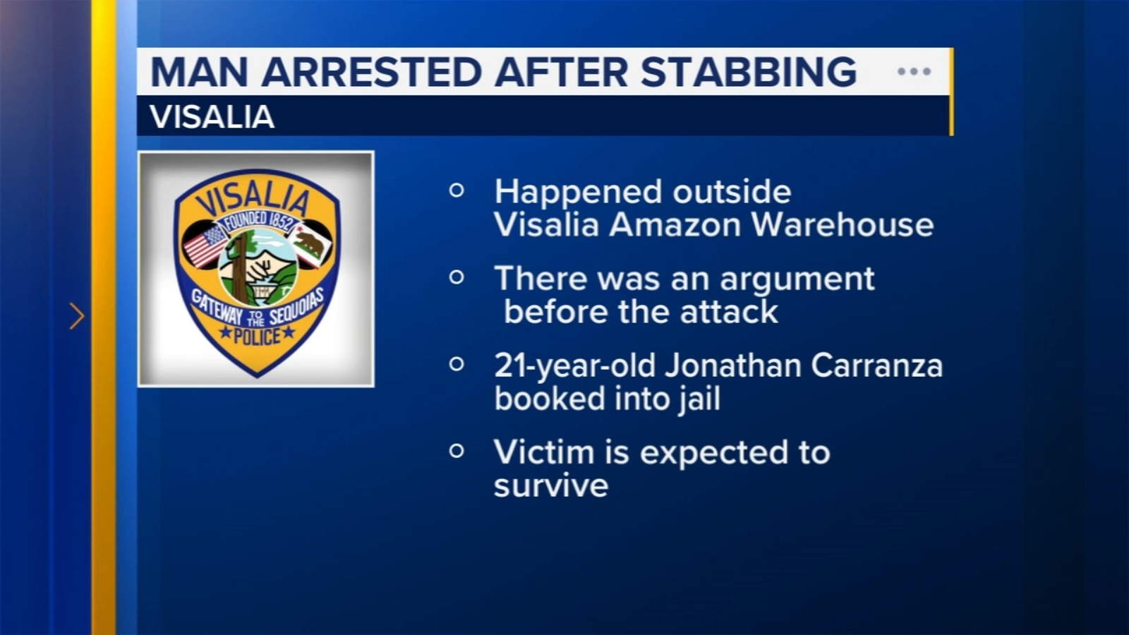 Man arrested for stabbing outside Amazon warehouse in Visalia, police say