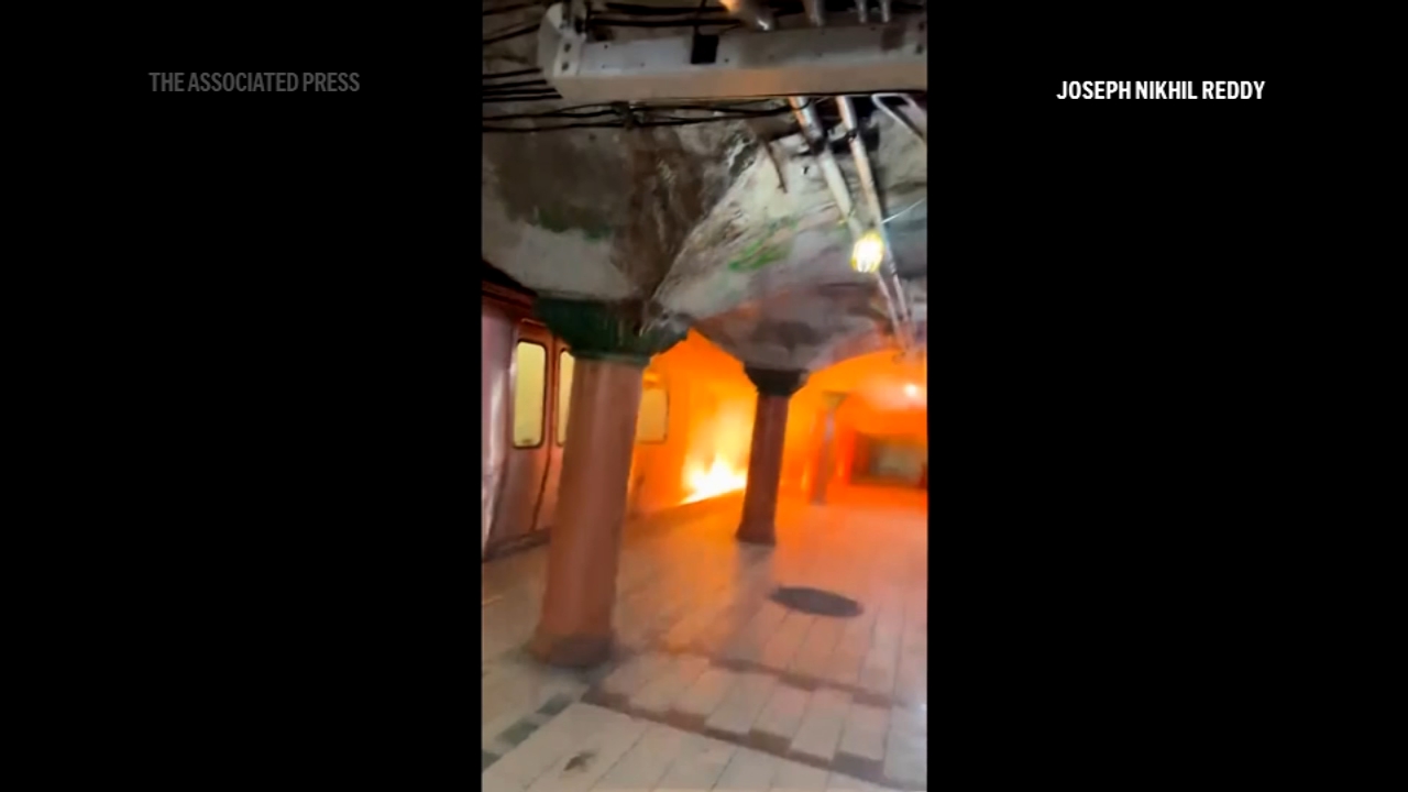 Video shows flames shoot out of NJ train
