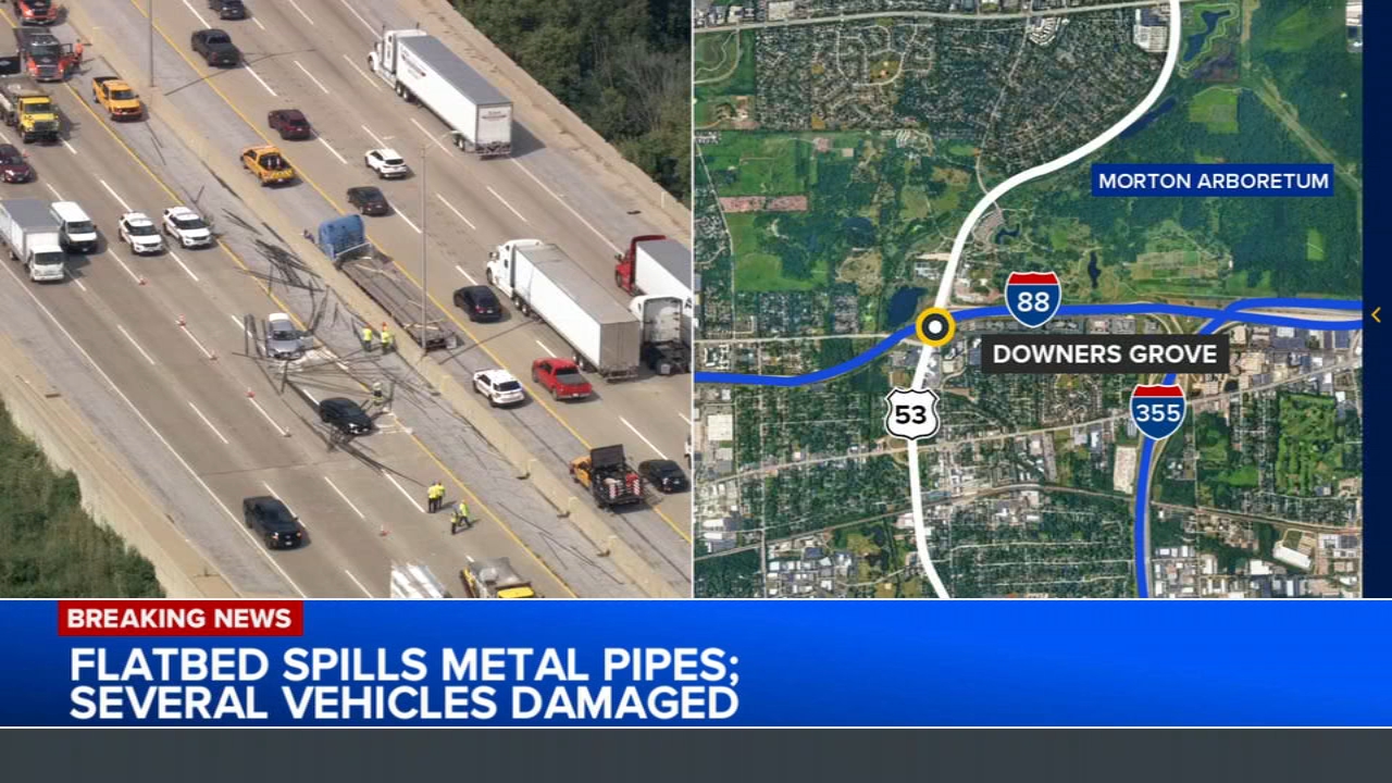 Cars struck by pipes after semi crashes on I-88: ISP