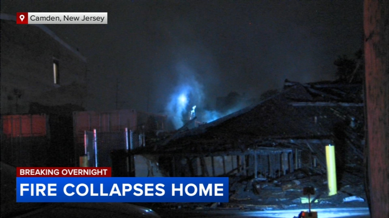 Home collapses after fire in Camden, New Jersey