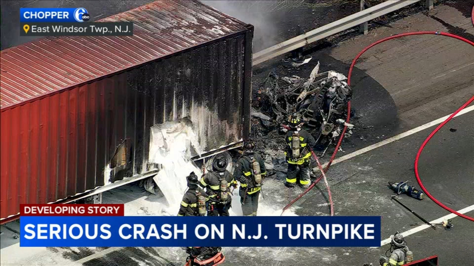 1 dead after fiery, multi-vehicle crash on New Jersey Turnpike in Mercer County