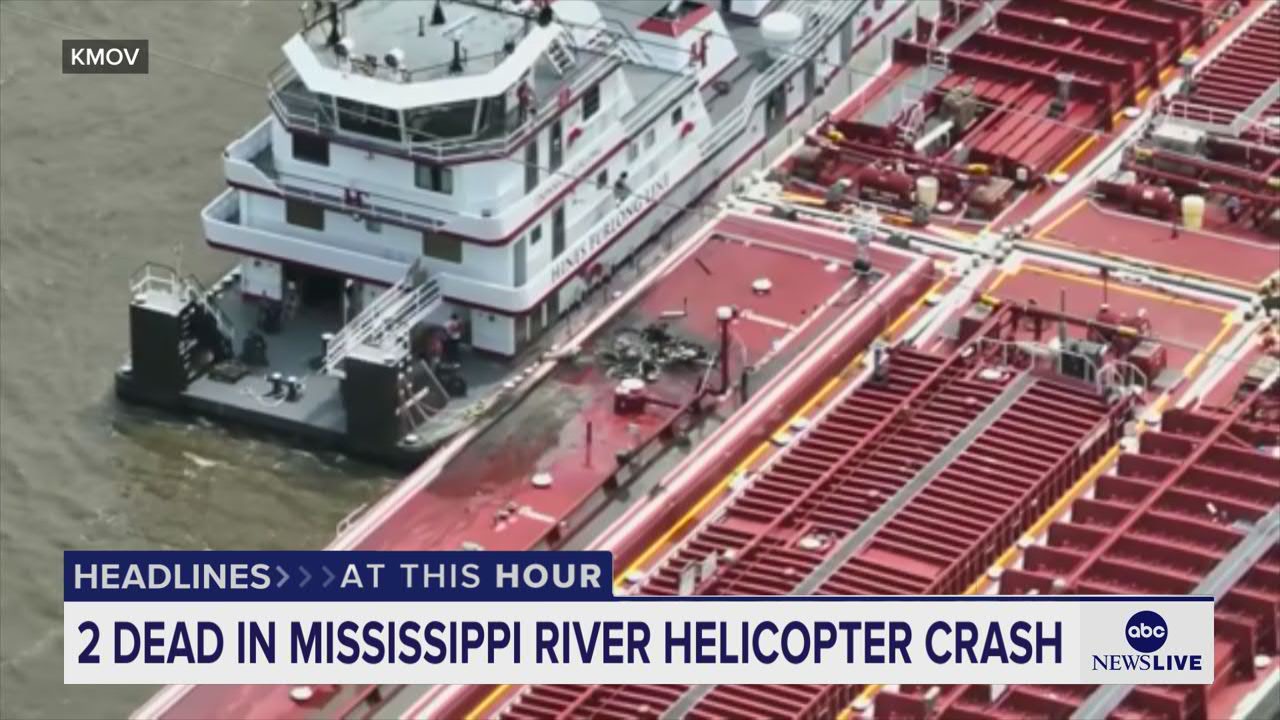 2 dead after helicopter crashes into Mississippi River barge