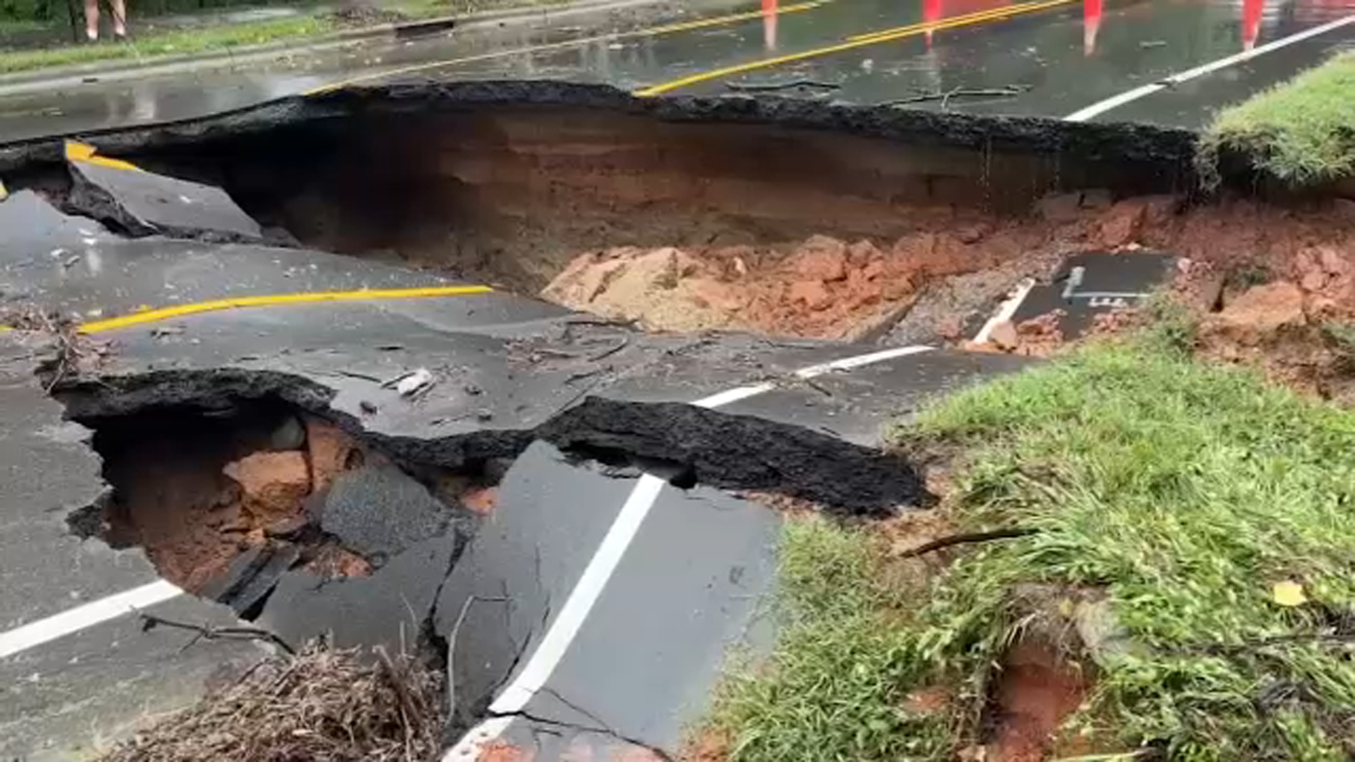 Olive Chapel Road sinkhole formed by floodwater creating