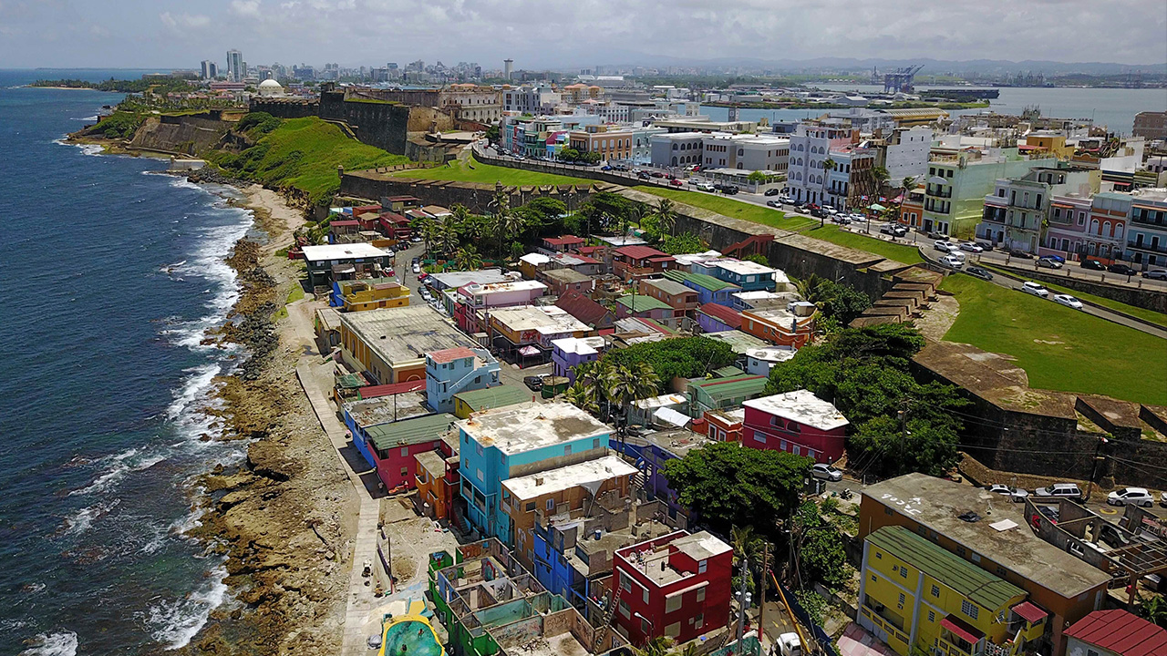 An aerial view of the seaside neighborhood of La Perla, in San Juan, Puerto Rico, is seen on Aug. 25, 2017.