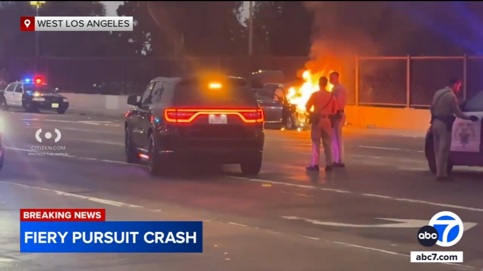 Chase ends in fiery crash that leaves 5 injured in West Los Angeles ...