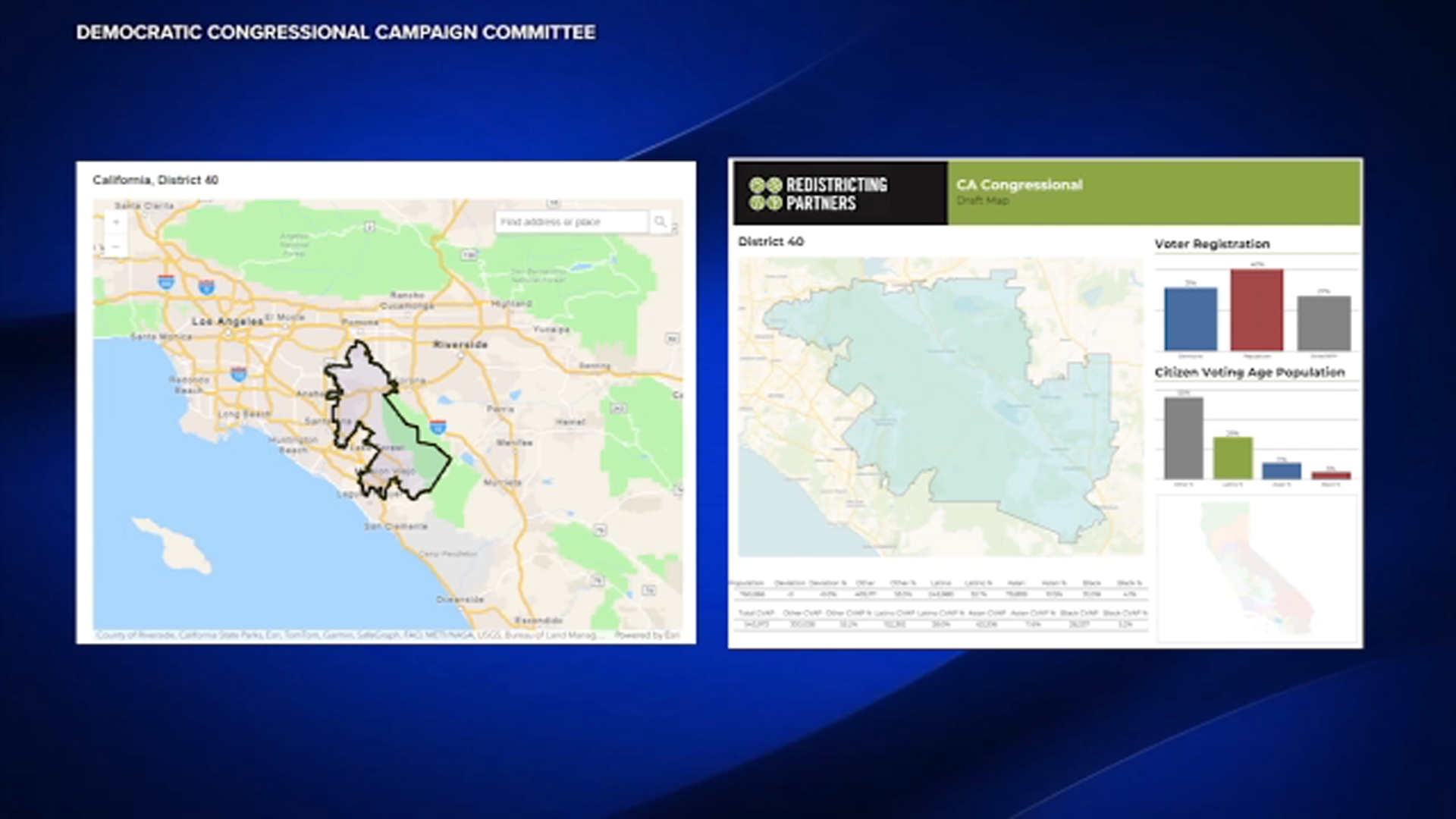 A side-by-side comparison shows how California's District 40 would change under the new proposed maps.