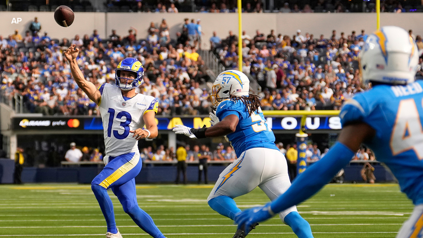 Stetson Bennett rallies Rams to 23-22 preseason win over Chargers, overcoming D-line interception