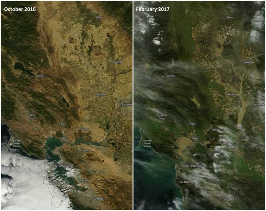 <div class="meta image-caption"><div class="origin-logo origin-image none"><span>none</span></div><span class="caption-text">Satellite images taken by NASA show the impact of rivers dumping fresh water and sediment into San Francisco Bay and Lake Tahoe. (NASA)</span></div>