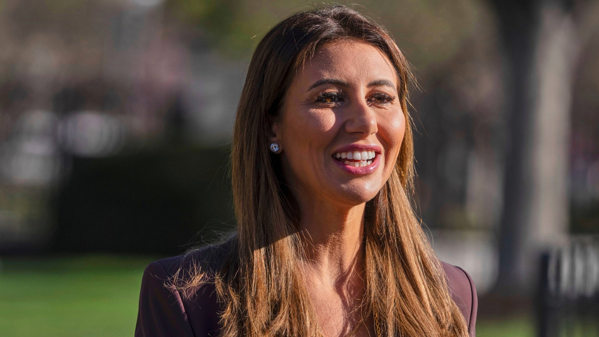 FILE - Alina Habba, President Trump's pick to be the interim U.S. Attorney for New Jersey, arrives to speak with reporters outside the White House, March 26, 2025, in Washington.