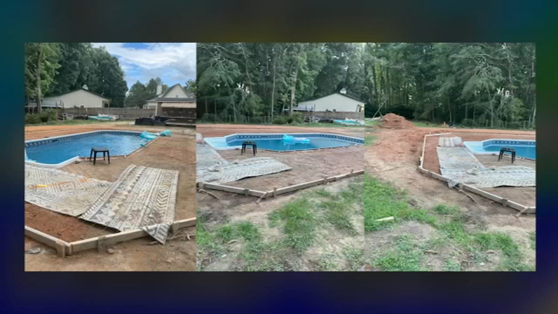 Piscina incompiuta a Clayton. Il proprietario afferma che la società stabilisce la crosta della piscina in aprile, ma tutto qui.