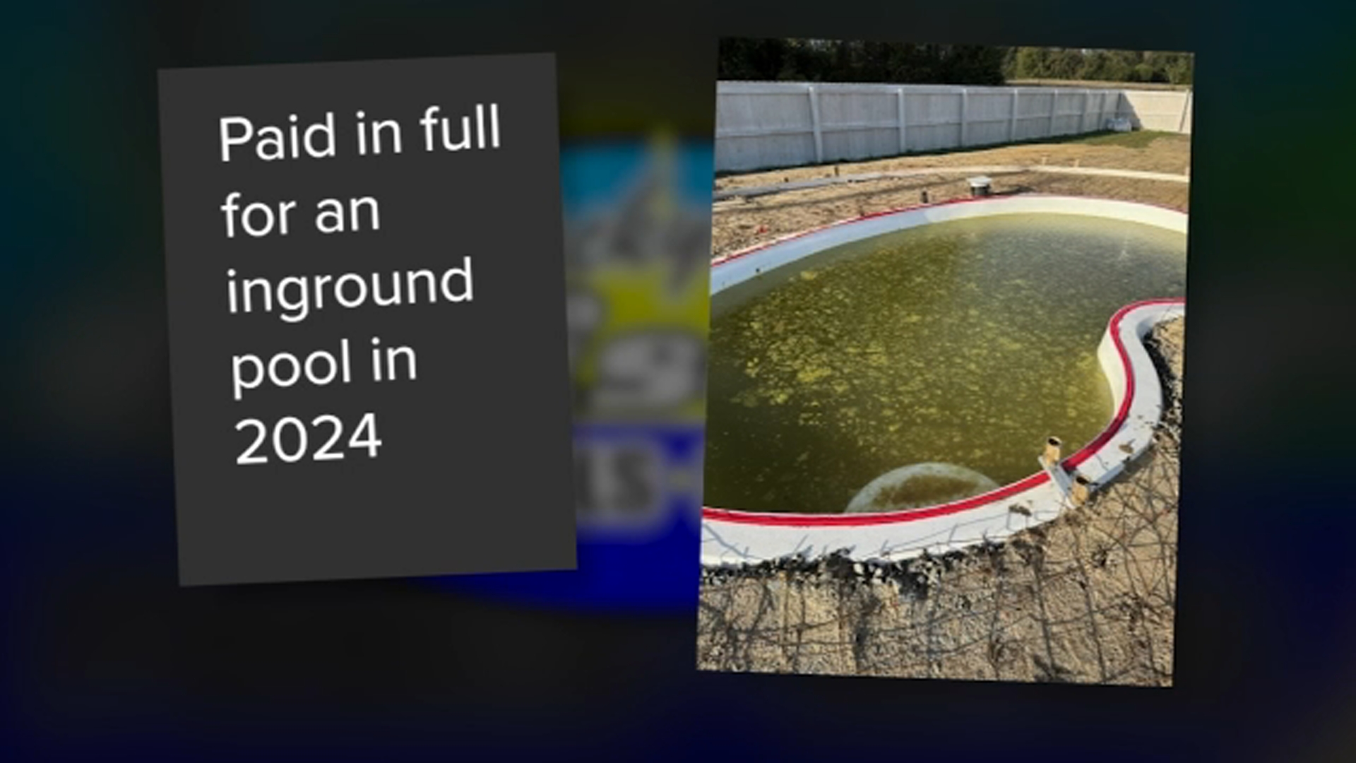 Pink Hill ha affermato che un cliente in NC ha effettuato un pagamento completo per una piscina nel 2024 e che la piscina era bloccata, ma il lavoro non era finito.