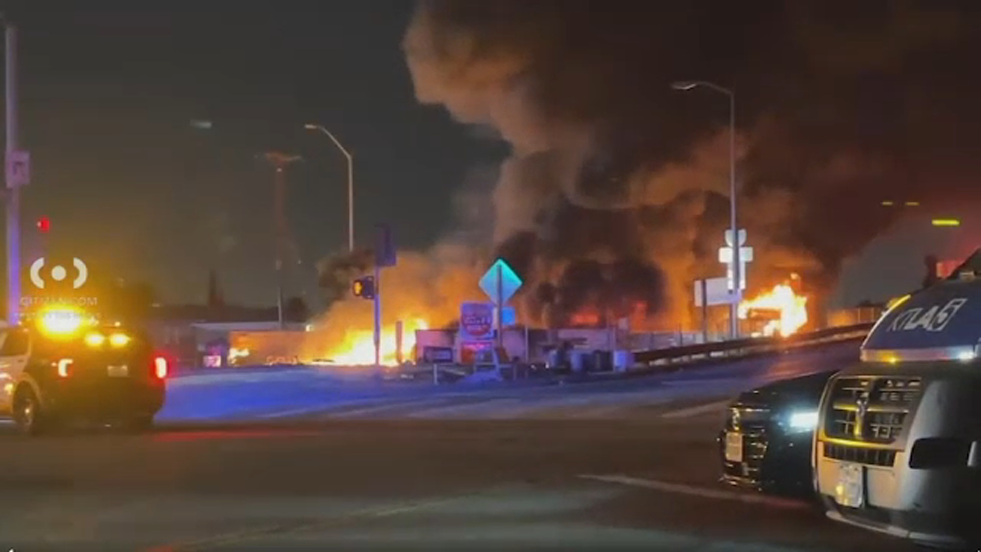 Compressed natural gas trucks catch fire, triggering shutdown of WB 105 Fwy in South LA