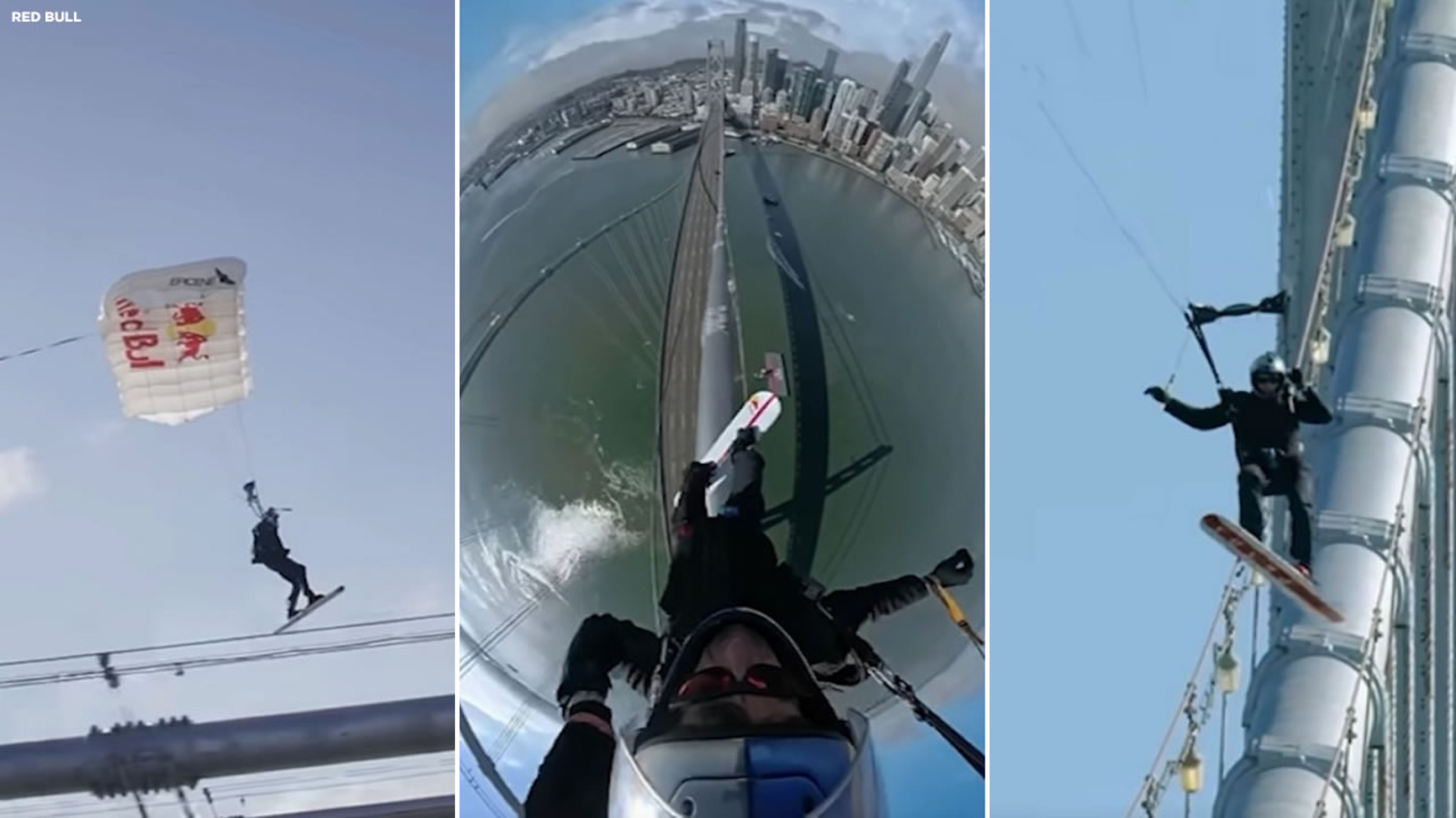 Skydiving legend Sean MacCormac 'skysurfs' San Francisco Bay Bridge in world-first stunt