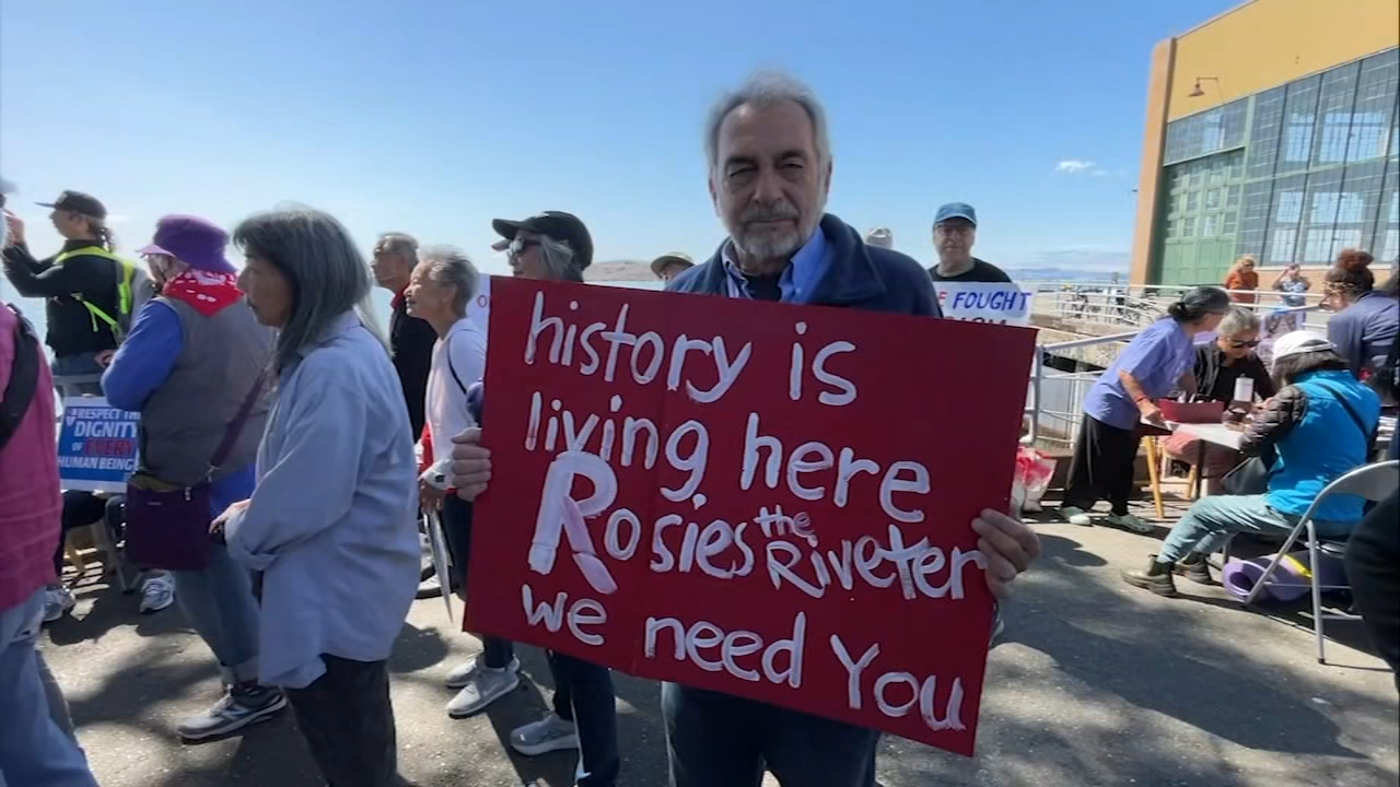 Hundreds gather at Rosie the Riveter Memorial to rally against Trump