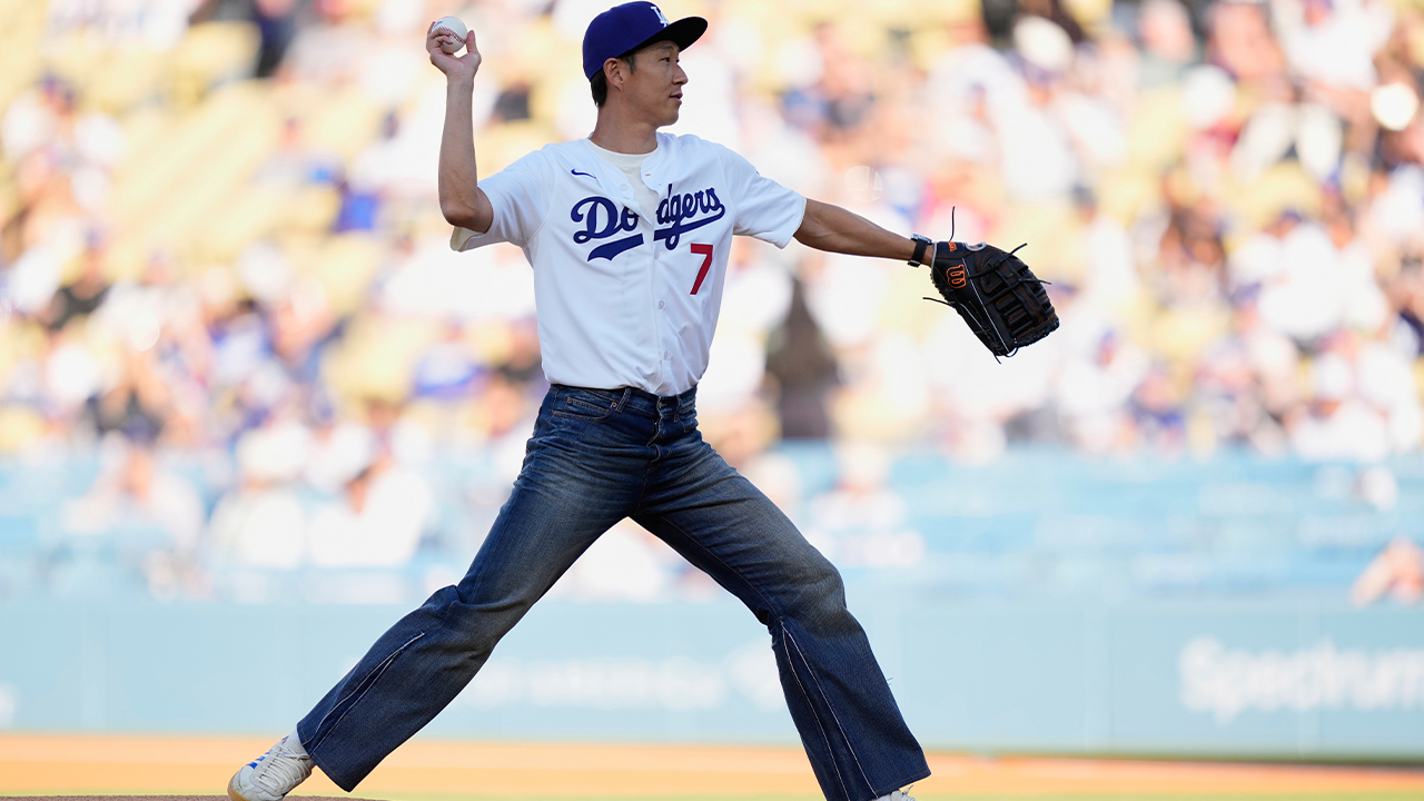 Son Heung-min throws ceremonial first pitch at Dodgers game