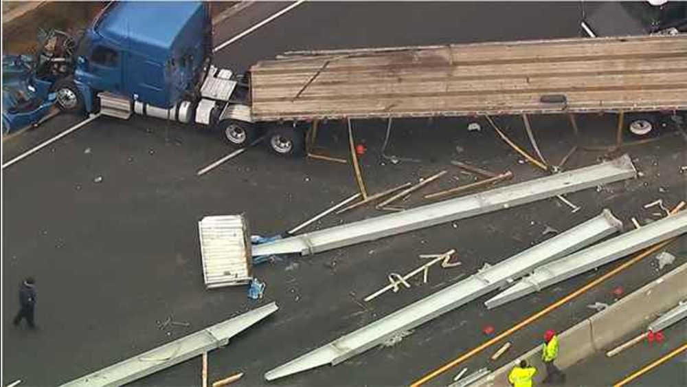 Steel bars fall onto Route 17