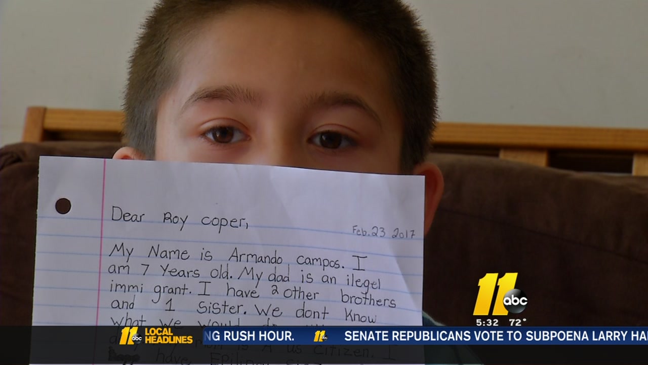 Boy pens letter to Gov. Cooper over deportation fears