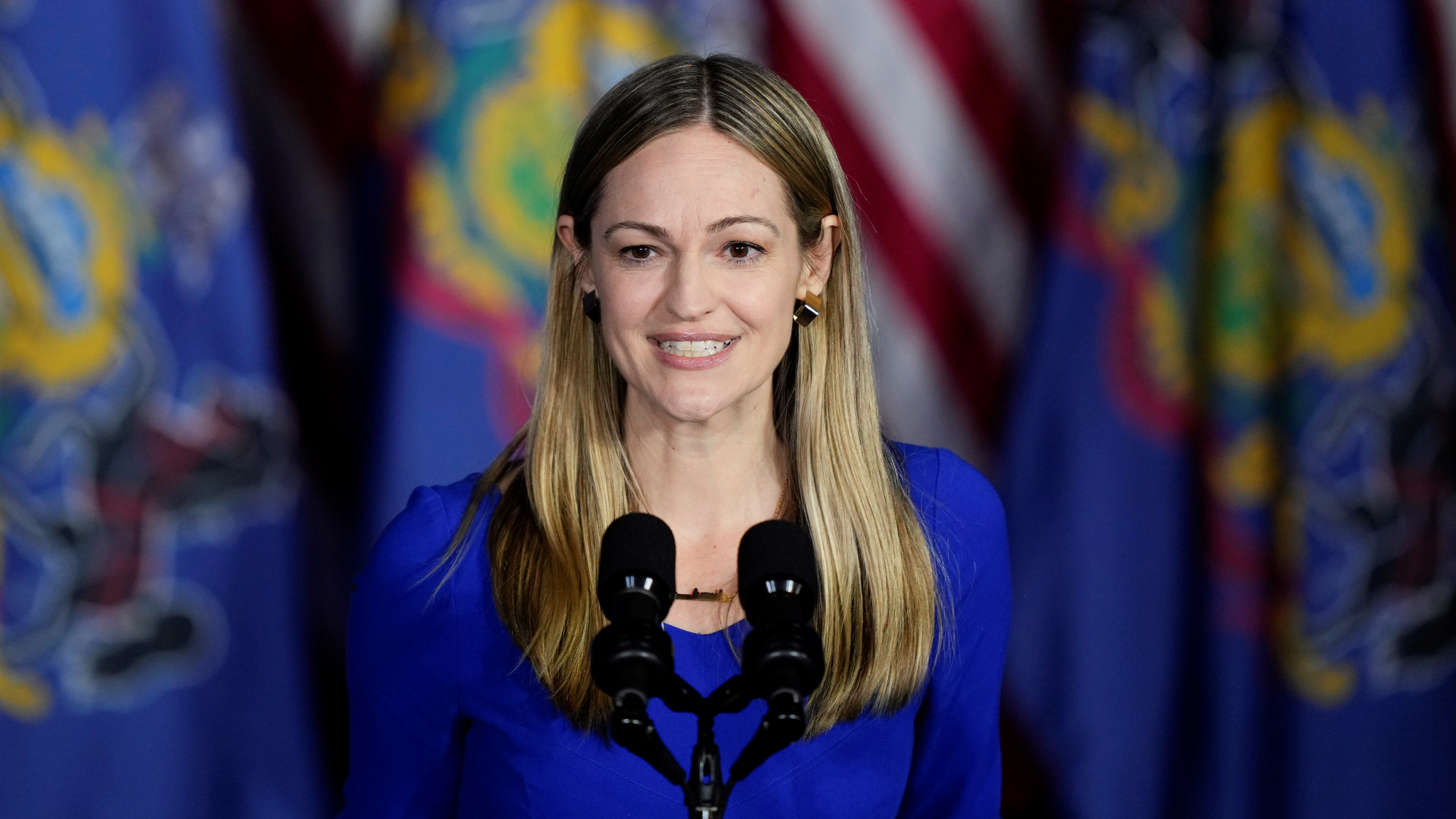 Scranton Mayor Paige Cognetti speaks during a President Joe Biden campaign event in Scranton, Pa., April 16, 2024.