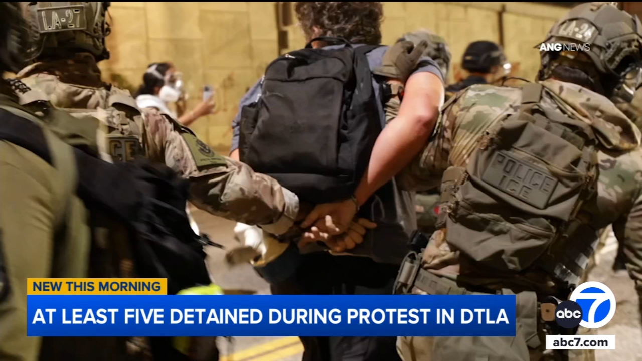 5 detained during downtown LA protest