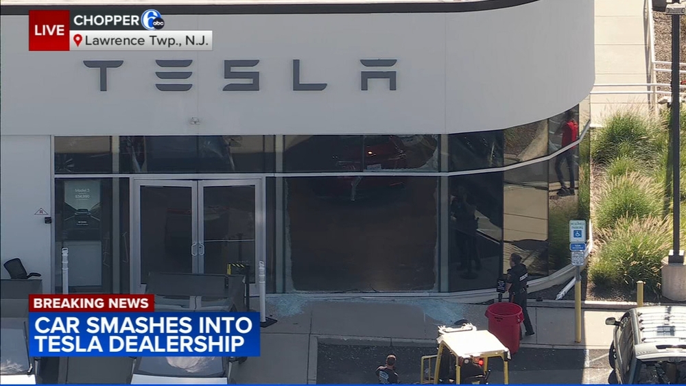 Car crashes into Tesla dealership in Lawrence Township