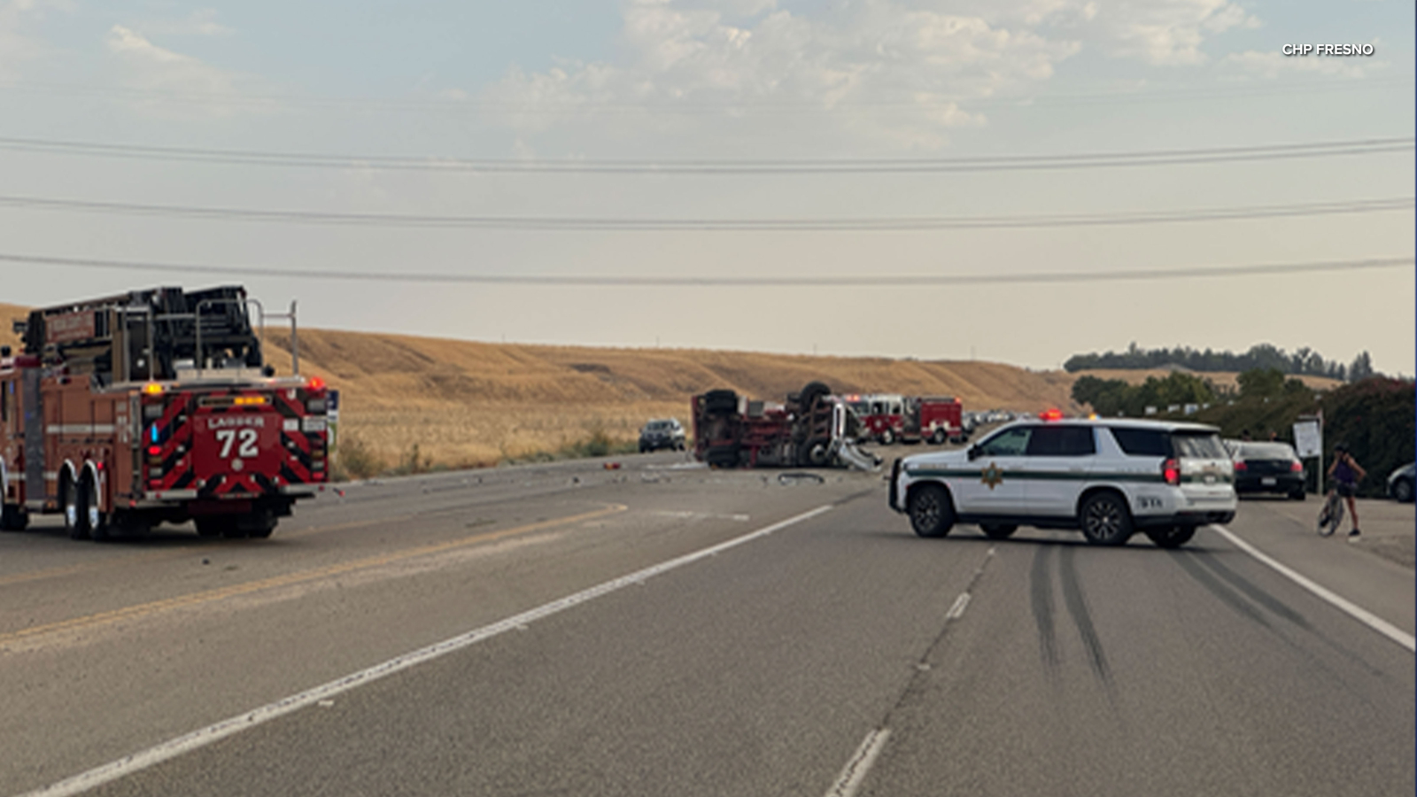 Propane truck rolls over in crash, forces closure of Fresno County road, CHP says