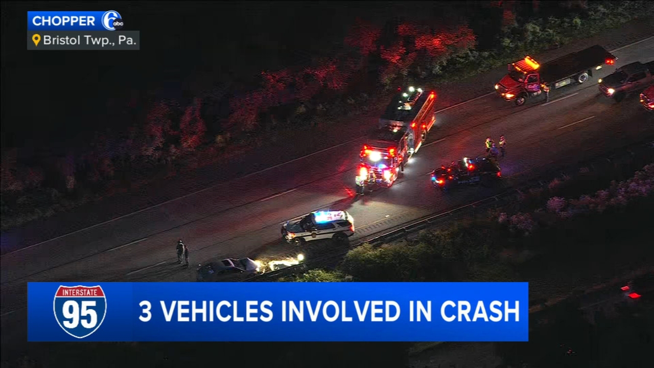 3-vehicle crash causes traffic tie-ups on I-95 northbound in Bristol Twp., Bucks County